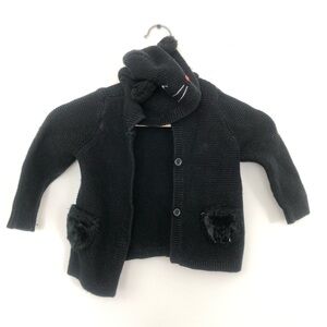 Gap Baby Black Cat Cardigan with Cat Ear Hood